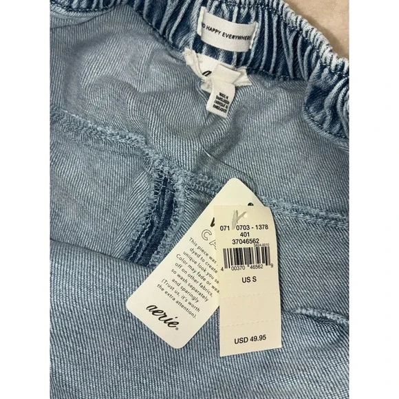 Aerie Denim Mini Skirt S Blue Find‎ Happy Everywhere Circle Jean Flare Beach NEW - Picture 4 of 8